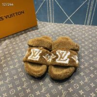 Louis Vuitton LV Unisex Paseo Flat Comfort Mule Cognac Brown Shearling Monogram Flowers (10)