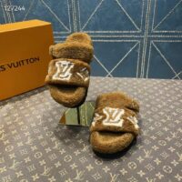 Louis Vuitton LV Unisex Paseo Flat Comfort Mule Cognac Brown Shearling Monogram Flowers (10)