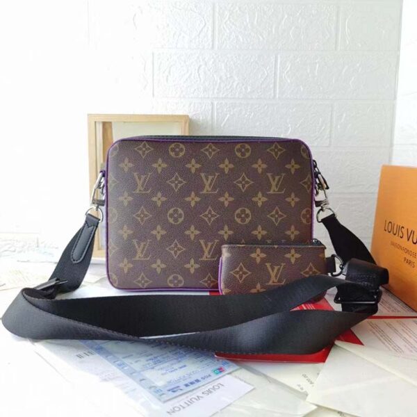 Louis Vuitton LV Unisex Trio Messenger Bag Monogram Macassar Coated Canvas Purple Cowhide (5)