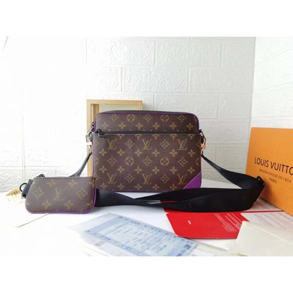 Louis Vuitton LV Unisex Trio Messenger Bag Monogram Macassar Coated Canvas Purple Cowhide (9)