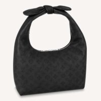 Louis Vuitton LV Unisex Why Knot MM Handbag Galet Black Perforated Mahina Calf Leather (8)