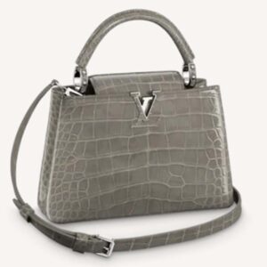 Louis Vuitton LV Women Capucines BB Handbag Grey Crocodilian Leather