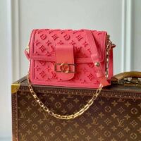 Louis Vuitton LV Women Mini Dauphine Handbag Fluo Pink Tufted Grained Calfskin Leather (3)