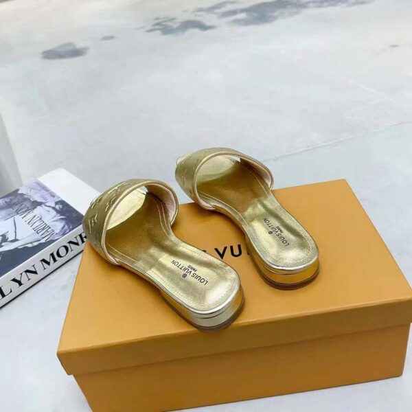 Louis Vuitton LV Women Revival Flat Mule Gold Monogram Embossed Metallic Lambskin (8)