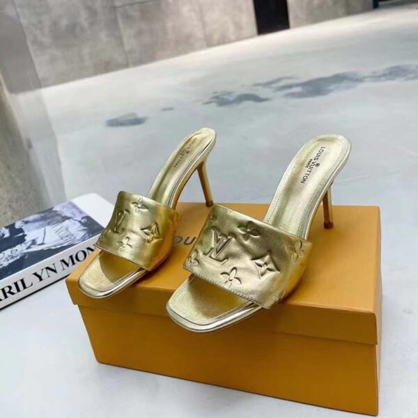 Louis Vuitton LV Women Revival Mule Gold Monogram Embossed Metallic Lambskin (7)