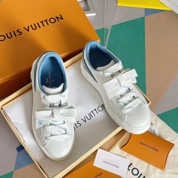 Louis Vuitton LV Women Time Out Sneaker Blue Calf Leather Rubber Outsole (2)