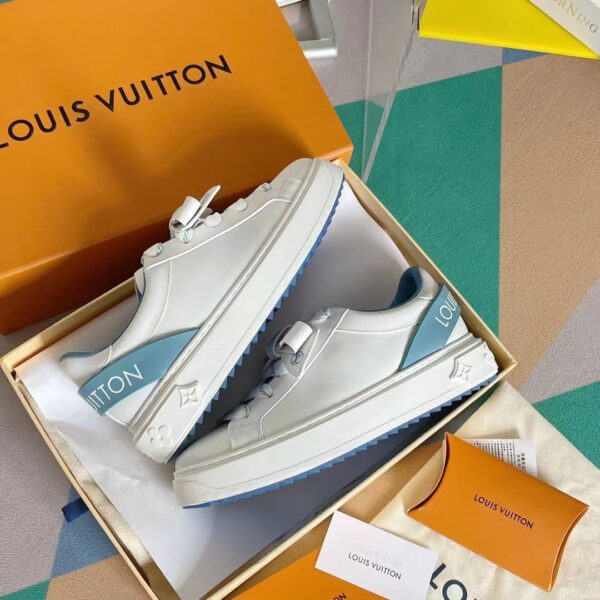 Louis Vuitton LV Women Time Out Sneaker Blue Calf Leather Rubber Outsole (6)