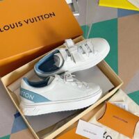 Louis Vuitton LV Women Time Out Sneaker Blue Calf Leather Rubber Outsole (10)