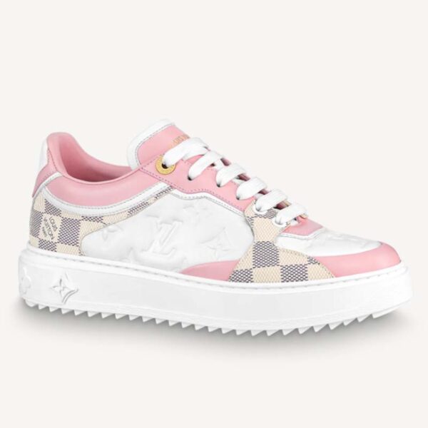 Louis Vuitton LV Women Time Out Sneaker Pink Monogram Embossed Calf Leather (6)