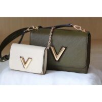 Louis Vuitton LV Women Twist MM Handbag Green White Epi Grained Cowhide Leather (9)