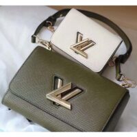 Louis Vuitton LV Women Twist MM Handbag Green White Epi Grained Cowhide Leather (9)