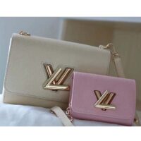 Louis Vuitton LV Women Twist PM Handbag Taupe Brown Pink Epi Grained Cowhide (10)