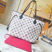 Louis Vuitton Women LV Neverfull MM Carryall Tote Bag Black Printed Embossed Grained Cowhide (4)