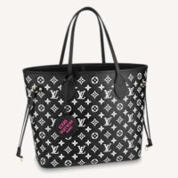 Louis Vuitton Women LV Neverfull MM Carryall Tote Bag Black Printed Embossed Grained Cowhide (4)