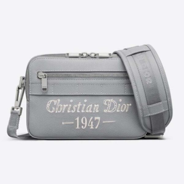 Dior Unisex CD Safari Messenger Bag Gray Grained Calfskin ‘Christian Dior 1947’ Signature (9)