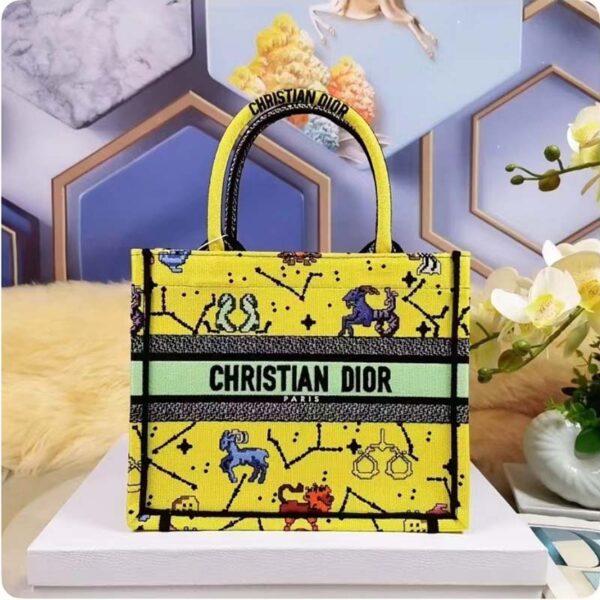 Dior Unisex CD Small Book Tote Yellow Multicolor Dior Pixel Zodiac Embroidery (10)