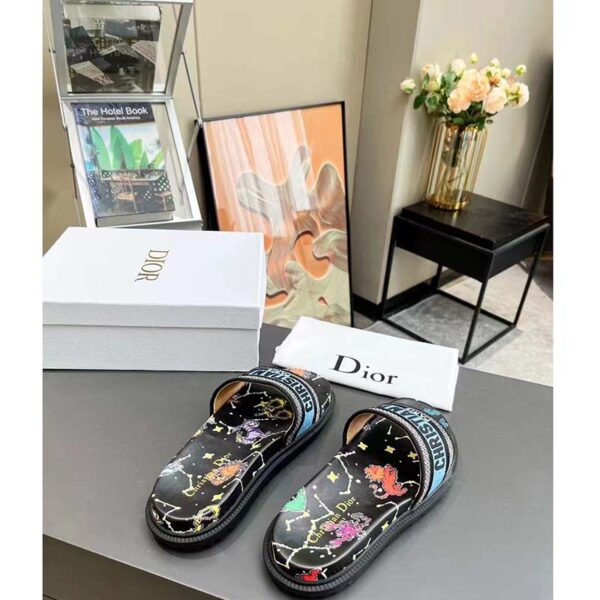 Dior Unisex Dway Slide Black Multicolor Embroidered Cotton Dior Pixel Zodiac Motif (7)