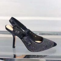 Dior Women CD J’Adior Slingback Pump Black Cotton Embroidered Silver-Tone Strass (7)