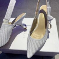 Dior Women CD J’Adior Slingback Pump White Cotton Embroidery Flat Bow (9)