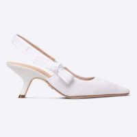 Dior Women CD J’Adior Slingback Pump White Cotton Embroidery Flat Bow (9)