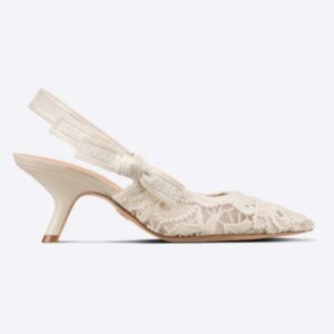 Dior Women CD J'Adior Slingback Pump White Macramé Embroidered Cotton 6.5 Cm Heel