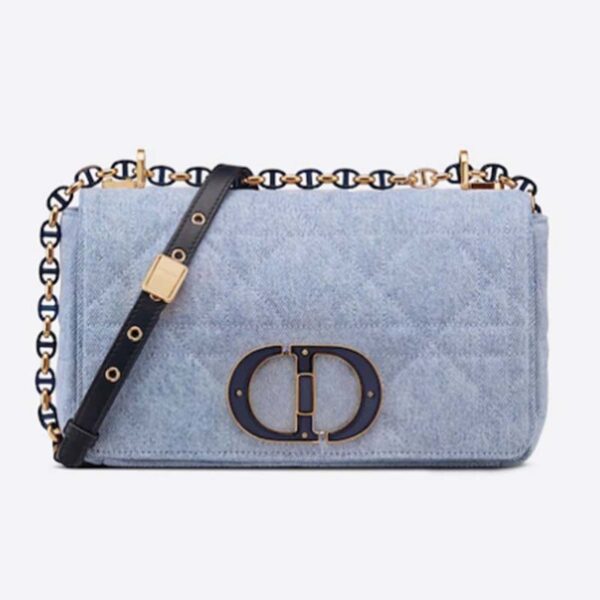 Dior Women CD Medium Dior Caro Bag Bright Blue Macrocannage Denim (3)