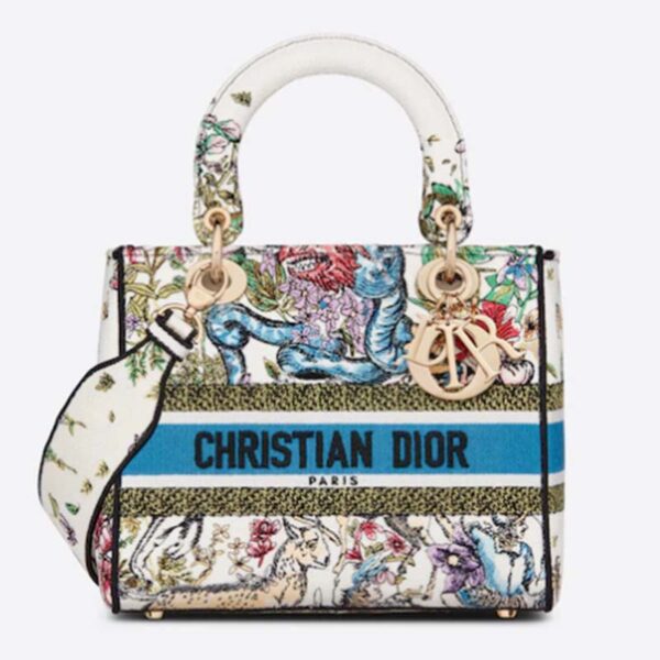 Dior Women CD Medium Lady D-Lite Bag Latte Multicolor D-Constellation Embroidery (9)