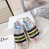 Dior Women Shoes Dway Slide White Embroidered Cotton Multicolor D-Constellation Motif (10)