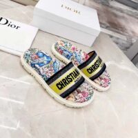 Dior Women Shoes Dway Slide White Embroidered Cotton Multicolor D-Constellation Motif (10)