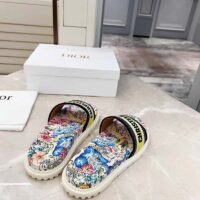 Dior Women Shoes Dway Slide White Embroidered Cotton Multicolor D-Constellation Motif (10)