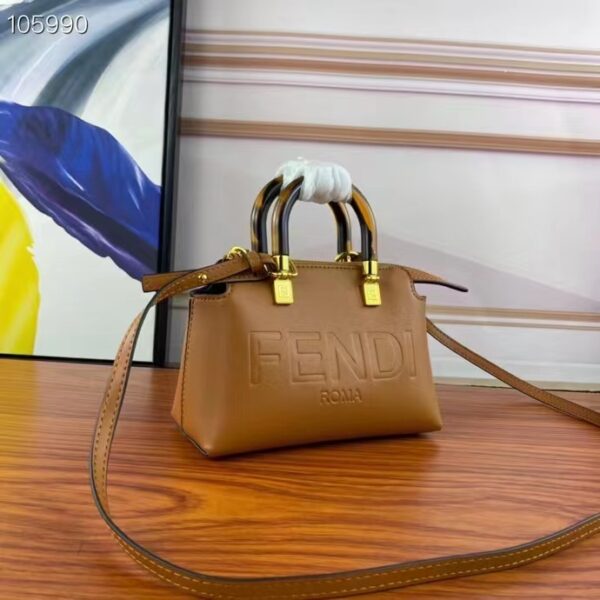 Fendi Women FF By The Way Mini Small Boston Bag Dove Gray Leather (6)