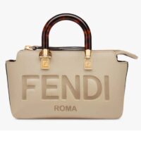 Fendi Women FF By The Way Mini Small Boston Bag Dove Gray Leather (7)