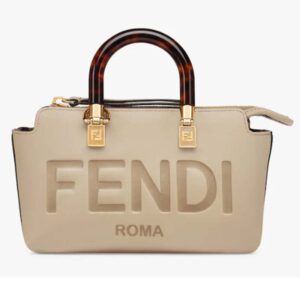 Fendi Women FF By The Way Mini Small Boston Bag Dove Gray Leather