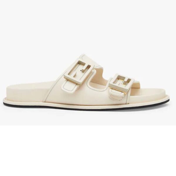 Fendi Women FF Fendi Feel White Leather Slides 0.5 Cm Heel (8)