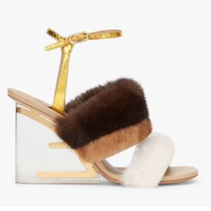 Fendi Women FF First White Mink High-Heeled Slingbacks 9.5 cm Heel