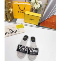 Fendi Women FF Signature Canvas Black Leather Slides 1 Cm Heel (5)