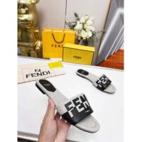 Fendi Women FF Signature Canvas Black Leather Slides 1 Cm Heel (5)