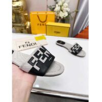 Fendi Women FF Signature Canvas Black Leather Slides 1 Cm Heel (5)