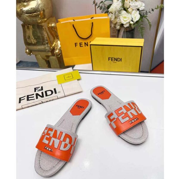 Fendi Women FF Signature Canvas Brown Leather Slides 1 Cm Heel (8)