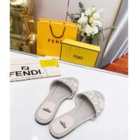 Fendi Women FF Signature Canvas White Leather Slides 1 Cm Heel (4)