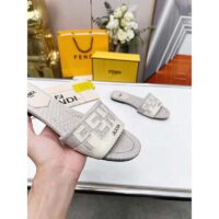 Fendi Women FF Signature Canvas White Leather Slides 1 Cm Heel (4)