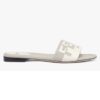 Fendi Women FF Signature Canvas White Leather Slides 1 Cm Heel