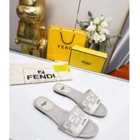 Fendi Women FF Signature Canvas White Leather Slides 1 Cm Heel (4)