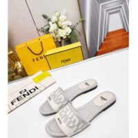 Fendi Women FF Signature Canvas White Leather Slides 1 Cm Heel (4)