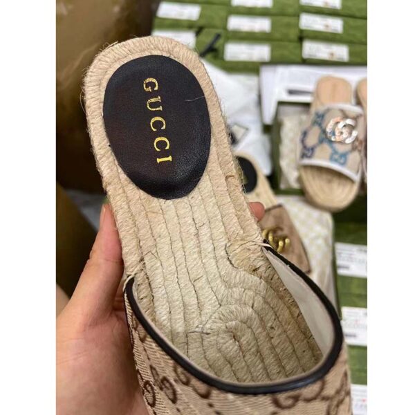 Gucci Unisex GG Matelassé Canvas Espadrille Sandal Beige Ebony 2 Cm Heel (4)