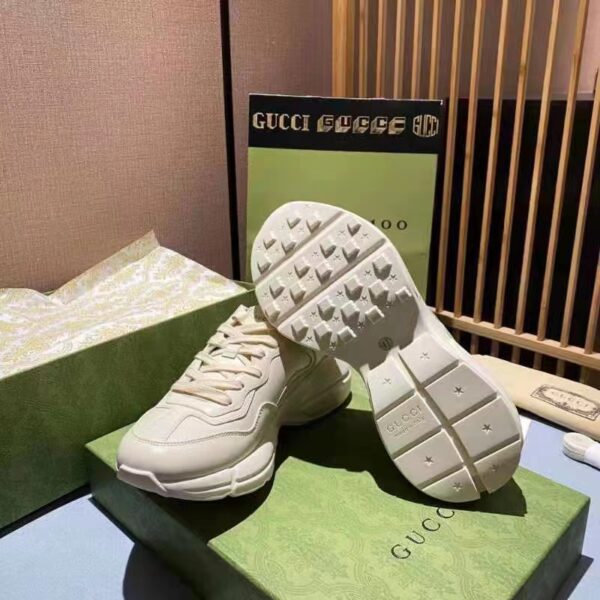 Gucci Unisex GG Rhyton Love Parade Sneaker Ivory Leather Rubber Sole Low Heel (10)