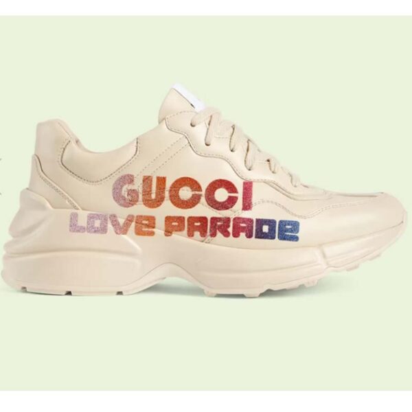 Gucci Unisex GG Rhyton Love Parade Sneaker Ivory Leather Rubber Sole Low Heel (2)