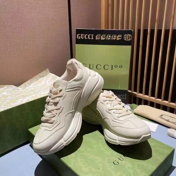 Gucci Unisex GG Rhyton Love Parade Sneaker Ivory Leather Rubber Sole Low Heel (4)