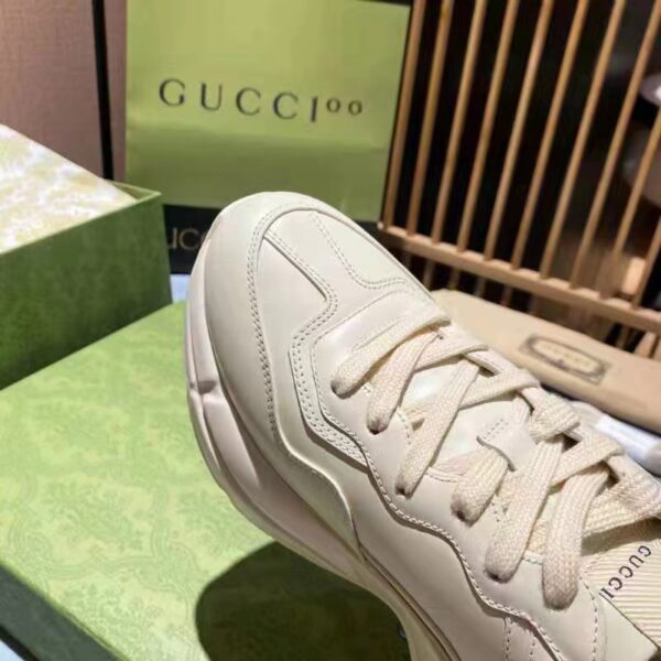 Gucci Unisex GG Rhyton Love Parade Sneaker Ivory Leather Rubber Sole Low Heel (7)