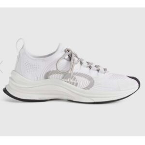 Gucci Unisex GG Run Sneaker White Technical Knit Fabric Rubber Interlocking G